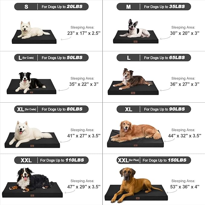 Outdoor Dog Bed for Small Dogs, Waterproof Dog Crate Bed for Small Dogs, Orthopedic Egg Crate Foam Puppy Beds with Washable and Removable Oxford Cover, Black