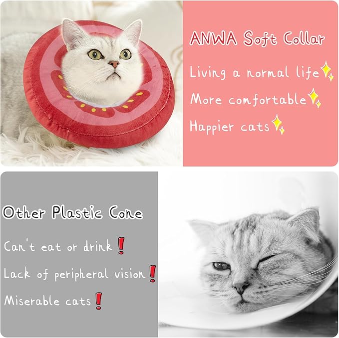 ANWA Adjustable Cat Cone Collar Soft, Cute Cat Donut Collar After Surgery, Kitten Recovery Cones to Stop Licking