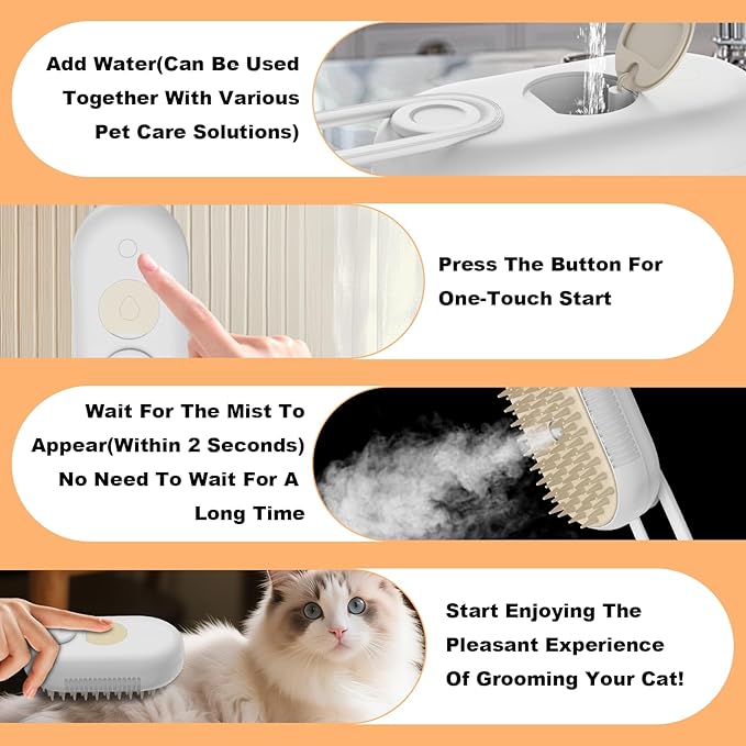 4 in 1 Cat Steam Brush for Shedding,Rechargeable Steam Pet Brush With Rotating Handle for Massaging, Self-Cleaning, and Pet Hair Removal for Long and Short Hair of Cat and Dog (Beige)