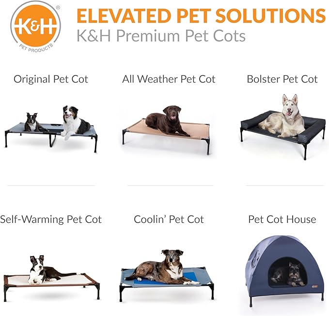 K&H Pet Products Elevated Outdoor Dog Cot Bed, Raised Cooling Bed with Washable Breathable Mesh for Large Dogs, Portable Raised Platform Pet Bed, Heavy Duty Metal Frame Hammock Bed, Jumbo, Gray