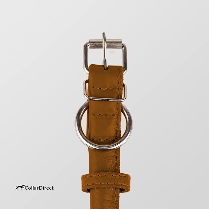 CollarDirect Rolled Leather Dog Collar, Soft Padded Round Puppy Collar, Handmade Genuine Leather Collar Dog Small Large Cat Collars 13 Colors (13-16 Inch, Cinnamon Textured)
