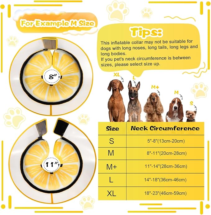 Inflatable Dog Cone Collar with Detachable Enhanced Anti-Licking Shield, Soft Neck Donut Collar for Dogs After Surgery, Adjustable Dog Cone Alternative for Large Medium Small Dogs & Cats