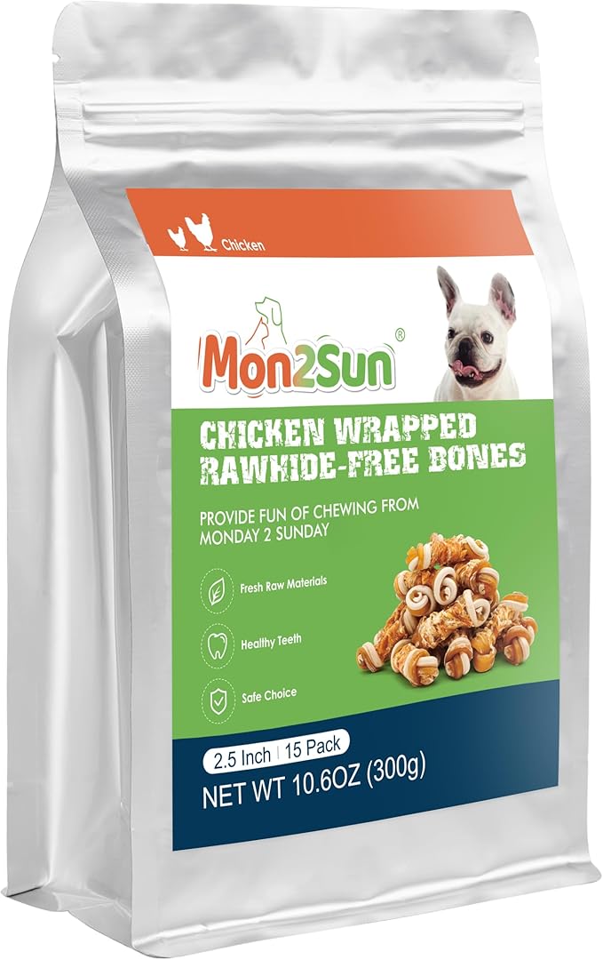 MON2SUN 2.5" Rawhide Free Dog Treats with Mixed Vegetables, Chicken Wrapped Mini Knot Bones for Small Dogs, Healthy Snacks for Balanced Nutrition, 10.6oz