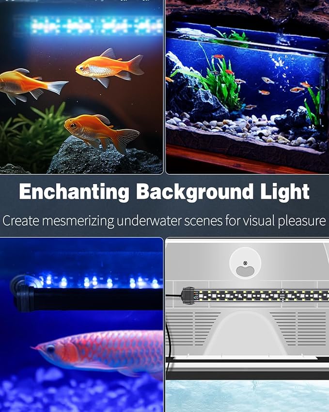Pawfly 6.5 W Aquarium LED Light 12 Inch 24/7 Fish Tank Light with Full Spectrum IPX8 Waterproof Light Multi-Colored LEDs with D/N Mode Single Color Effects Timer and Adjustable Brightness