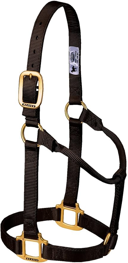 Weaver Equine Nylon Horse Halter, Triple-Ply Cheek Design, Original Non Adjustable Halters for Horses, Equine Tack,Average Size, Black