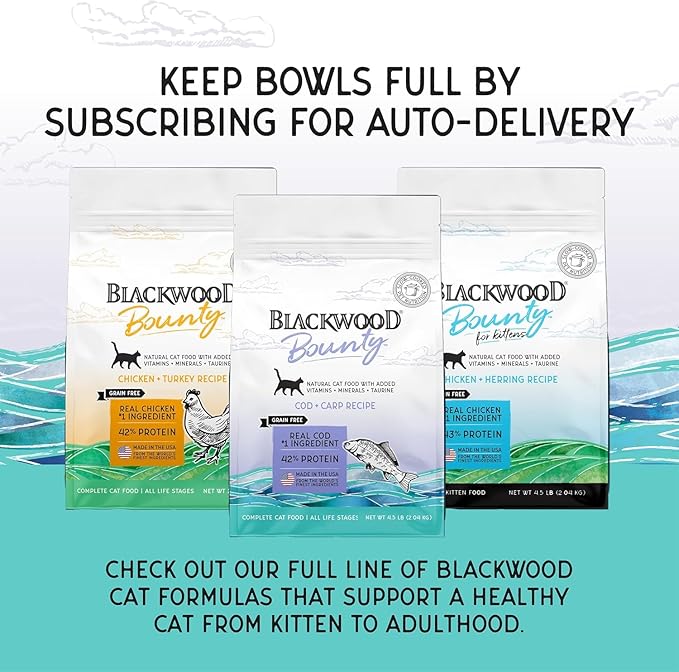 Blackwood Bounty Dry Cat Food, Cod & Carp Recipe for All Life Stages, 10 Pound Bag, High Protein, Grain Free