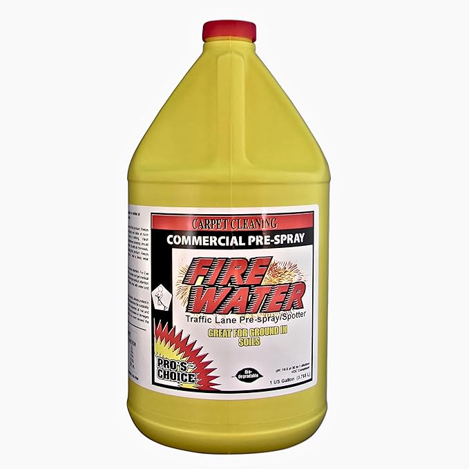 Pro's Choice High Traffic Carpet Cleaner Fire Water, High pH Commercial Rug Cleaning Solution & Spot Stain Remover, Pre-Spray Commercial Carpet Cleaner Solution, Great in Particulate Soil, 1 Gallon