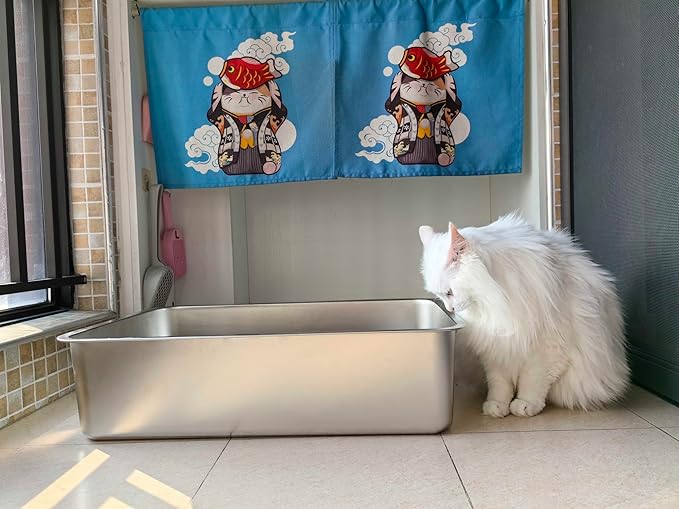 Stainless Steel Litter Box,Metal Litter Box for Big Cats 8IN Deep, Cat Litterbox 2 Pack Easy to Clean-High Sided,Stainless Steel CatLitters Box for Adult Cats,Non Stick, No Smell