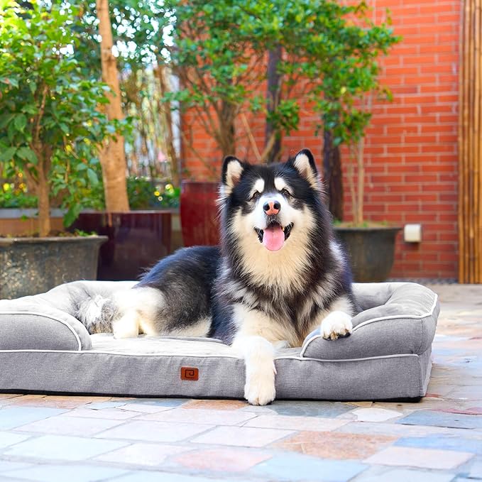 EHEYCIGA Orthopedic Dog Beds Large Sized Dog, Waterproof Memory Foam Pet Bed with Sides, Non-Slip Bottom Large Pet Bed with Washable Removable Cover, Grey