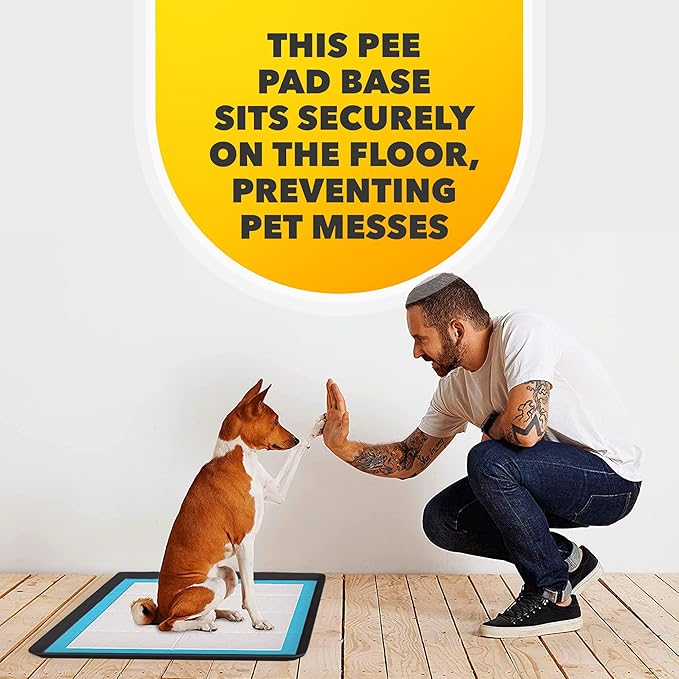 TidyFriend Dog Pee Pad Holder Tray Fits for 24” x 24” Wee Wee Pee Pads - Stable Grip, Raised Edges, Quick-Wipe Silicone Surface Dog Potty Tray Holder for Indoor Flooring Protection (Black)