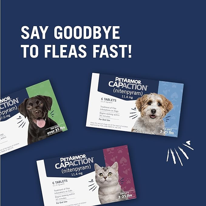 PetArmor CAPACTION (nitenpyram) Oral Flea Treatment for Dogs, Fast Acting Tablets Start Killing Fleas in 30 Minutes, Dogs 2-25 lbs, 6 Doses
