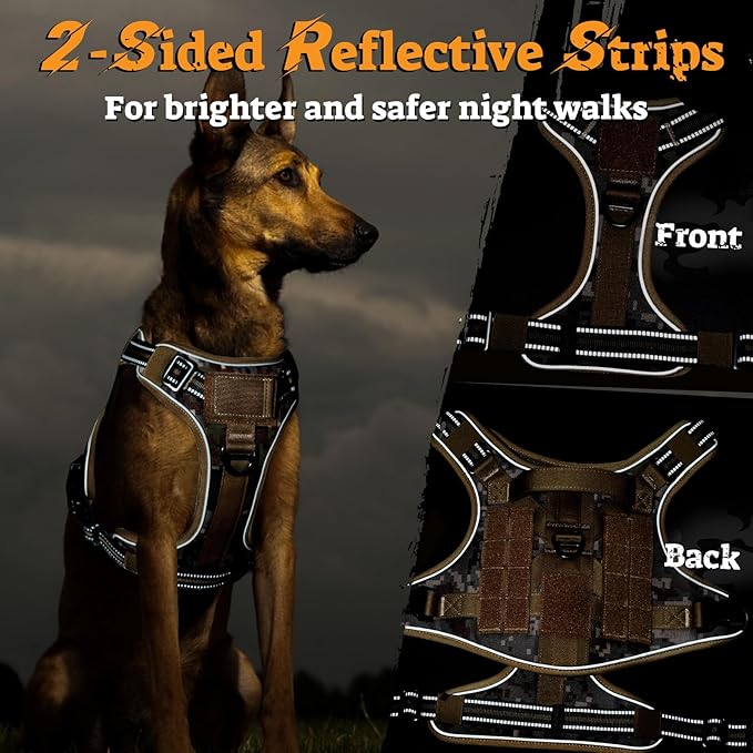 rabbitgoo Dog Harness for Large Dogs No Pull, Tactical Service Pet Vest with Molle and Control Handle, Adjustable and Reflective Military Harness for Easy Walking and Training, Desert camo, L