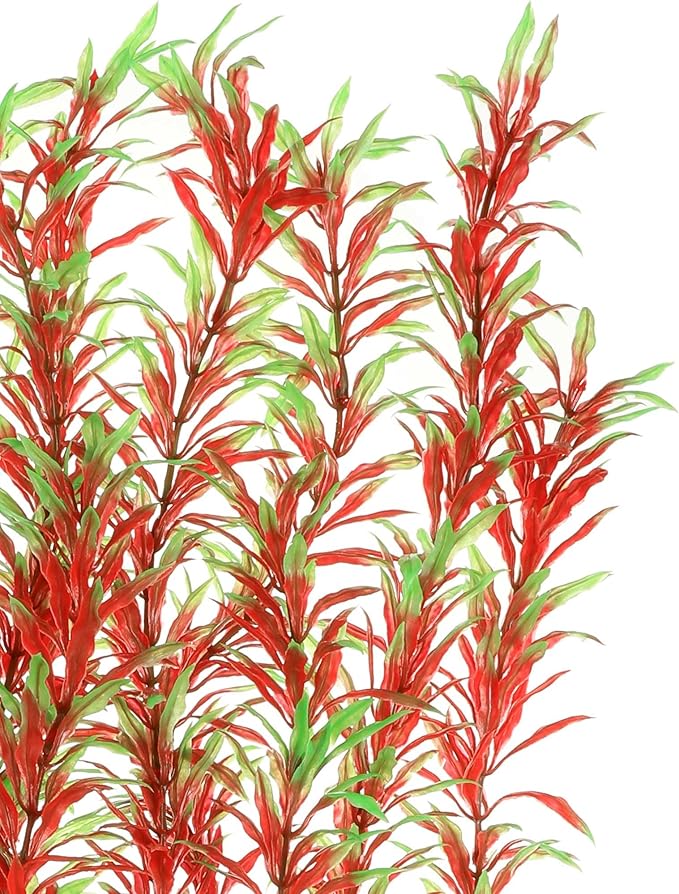 JIHAQUA Aquarium Decor Plastic Plants Extra Large 21 Inches Artificial Fish Tank Plants Tall Fish Tank Decorations (Wine 2pcs)