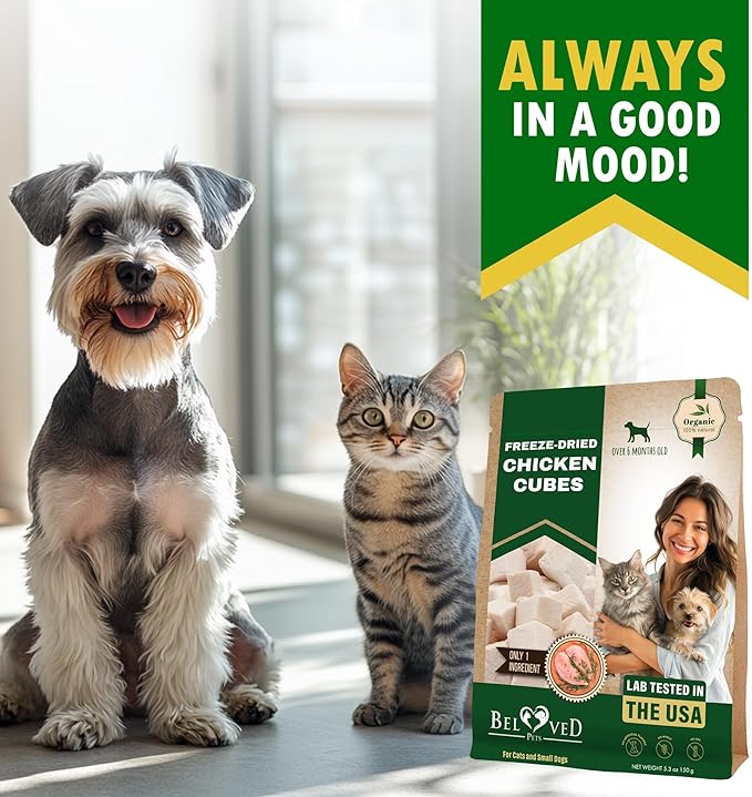 Beloved Pets Dog & Cat Treats Freeze Dried Chicken Cubes 5.3 oz - All Natural Meat Raw Pet Food - Human Grade High-Protein Snacks & Grain-Free Jerky Chews for Cats and Small Dogs