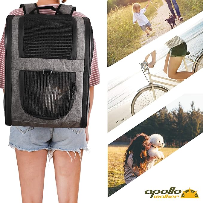 Apollo Walker Pet Carrier Backpack for 4-15lb Cats and Dogs, Puppies, Safety Features and Cushion Back Support | for Travel, Hiking, Outdoor Use (Gray)