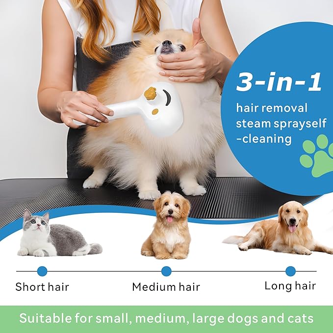 4-in-1 Pet Steam Brush for Dog & cat brush for shedding,Spray Hair Removal Comb with Waterless Shampoo–Self-Cleaning Pet Grooming Tool for Shedding, Anti-Static & Skin-Friendly Design