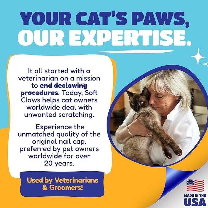Soft Claws Cat Nail Caps for Medium Cats – (40 Caps, Blue & Silver) - Made in USA - Veterinarian-Developed | Protects Furniture & Skin - Easy to Apply, Long-Lasting Anti-Scratch Soft Cat Claw Covers