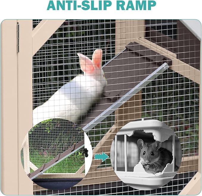 Rabbit Hutch Indoor for 2-4 Rabbits & Guinea Pigs,Bunny Cage with Slide-Out Plastic Trays,Wooden Small Animal Cage for Rabbits, Bunnies, and Guinea Pigs (Dark Brown)