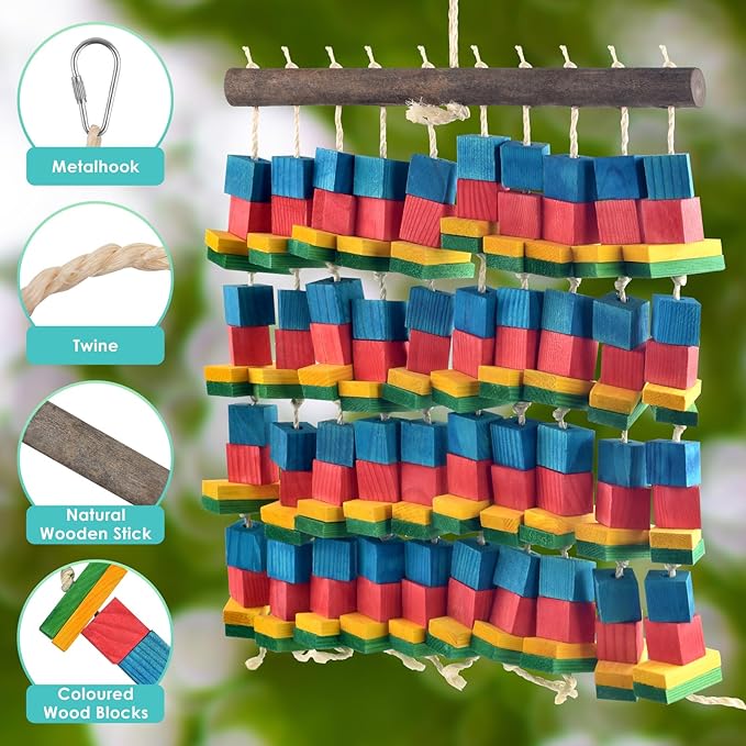 Extra Large Bird Toys, 21.6inch XL Macaw African Grey Parrot Chewing Toys, Natural Wooden Block Knots Tearing Toy Parrot Cage Accessories for Big Birds