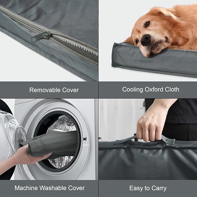 Outdoor Large Dog Bed, Waterproof Dog Bed for Large Dogs, Egg Crate Foam Pet Bed with Removable Washable Oxford Cooling Cover, Grey
