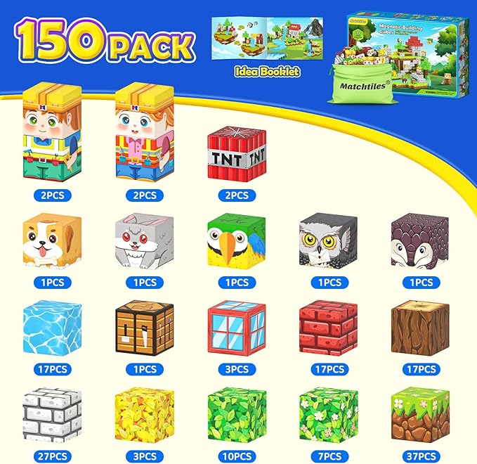 Magnetic Blocks with Forest Animals Toys, Build Mine Magnet World Set, Magnetic Tiles Building for Boys & Girls Age 4-8 5-7, STEM Montessori Sensory Toys for 3+ Toddlers Kids Gifts
