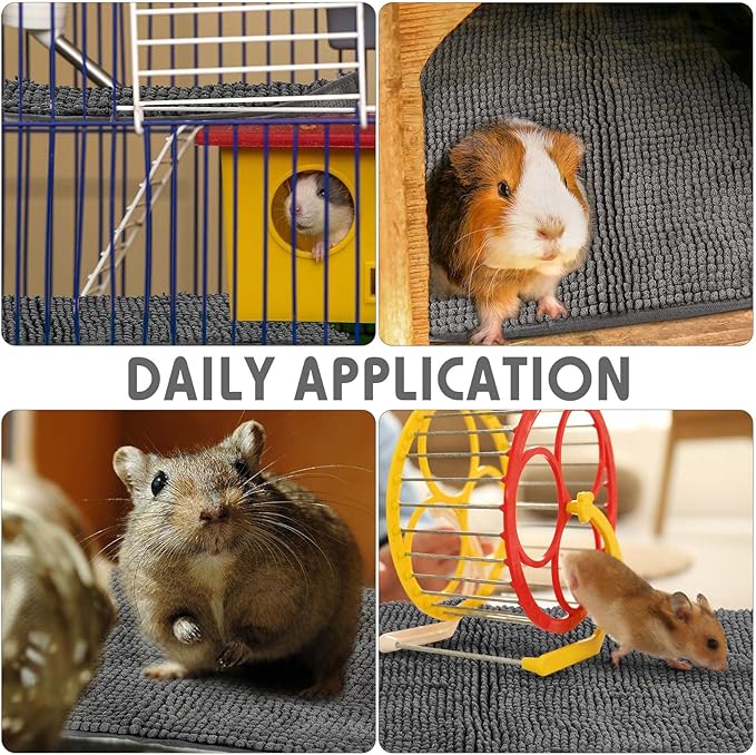 Amylove 4 Pcs Guinea Pig Cage Liner Guinea Pig Bedding Washable Fleece Pee Pads Reusable Small Animals Training Mat Small Animal Sleeping Bed for Bunny Hamster(Dark Gray,16 x 24 Inch)