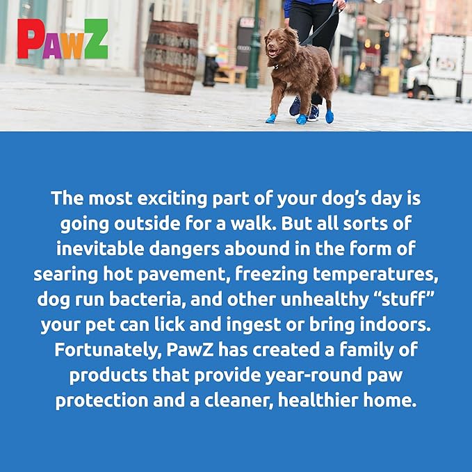 PawZ Rubber Dog Boots for Paws up to 3", 24 Total (2 Packs of 12) - All-Weather Dog Booties for Hot Pavement, Snow, Mud, and Rain - Waterproof, Anti Slip Dog Socks - Medium, Blue