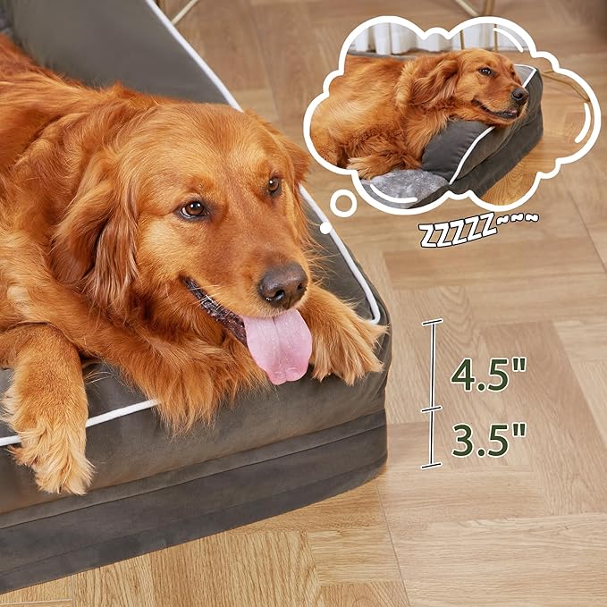 XXL Dogs Bed with Bolsters, Waterproof Dog Beds for Extra Large Dogs, Memory Foam Orthopedic Dog Bed with Removable Washable Cover, Nonskid Bottom (XX-Large, Dark Green)