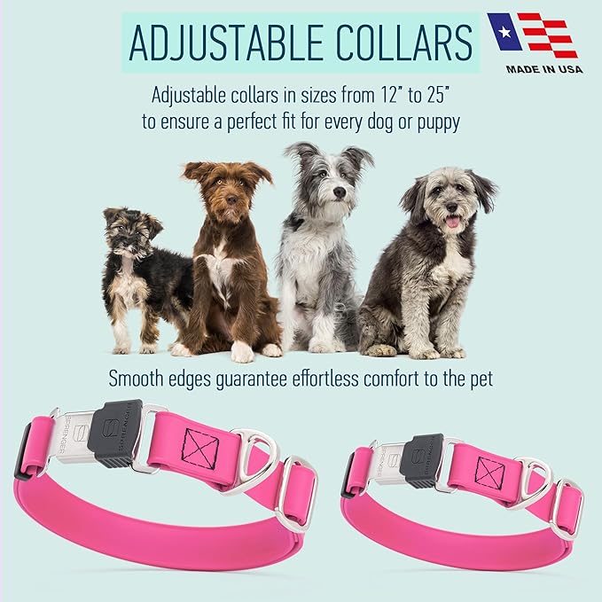 Dogline Biothane Waterproof Dog Collar with Herm Sprenger Black Stainless Steel Quick Release Buckle – Heavy Duty Tactical Durable Collar for Dogs – Comfortable and Safe Pet Collar W 1" L 15-25" Pink