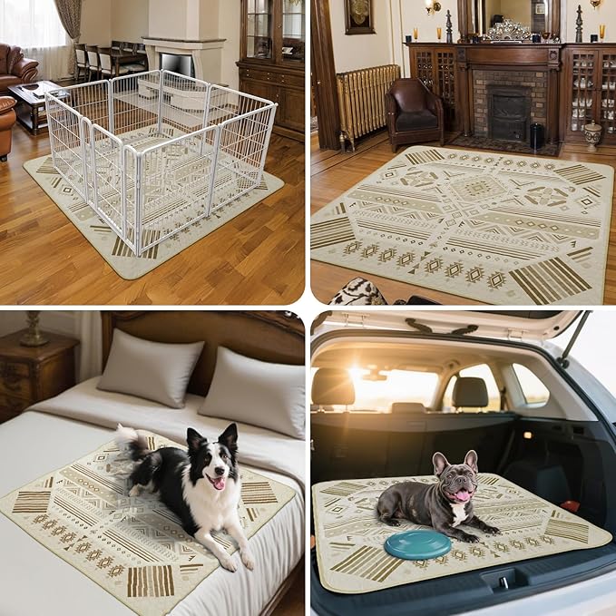 FXW Washable Pee Pads for Dogs, Puppy Pads with Super Absorbent, Specifically Designed for FXW Rollick/Homeplus 24 inch 8 Panels Dog Playpen, 63" Square, Khaki Geometric, 1 Pack