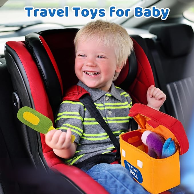 KMUYSL Baby Toys 6-12 Months, My First Tools Plush Toys -4 Pcs Sensory Playset Soft Toys with Squeaker Crinkle for 6-9-12 Months Newborn Infant, Birthday Christmas Gifts for Boys Girls
