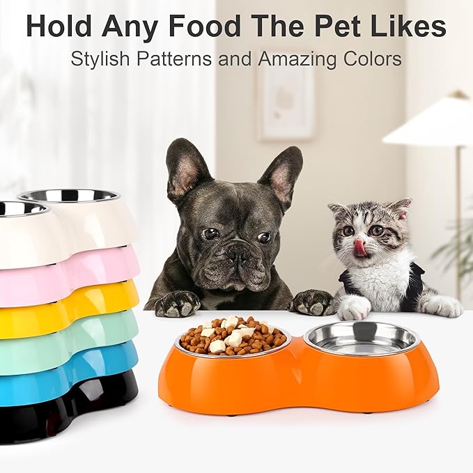 Elevated Dog Bowls Set - Non-Slip Raised Pet Feeder with Medium (10 oz) & Large (20 oz) Stainless Steel Bowls - Includes Durable Resin Stand for Puppies, Adult Dogs & Cats - Orange