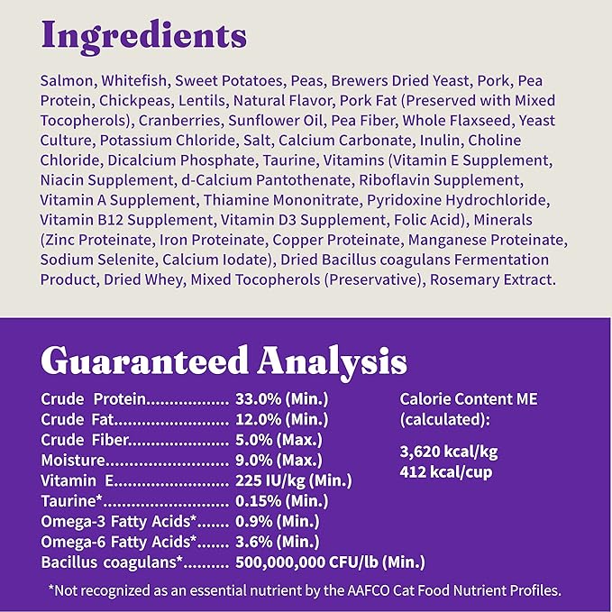 Halo Holistic Cat Food Wild Caught Salmon & Whitefish Formula, Grain Free Dry Cat Food, For Healthy Weight Support, Kibble for Indoor Cats, 10 lb Bag