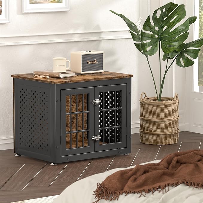 26" Heavy Duty Dog Crate Furniture for Small Dogs, Metal Kennel for High Anxiety Dogs, Chew Proof Pet Cage Indoor, Decorative Dog Kennel End Table