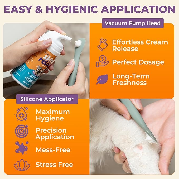 Dog Skin Soother - Dry Itchy Skin Relief & Hot Spots Soothing Cream for Dogs&Cats - Healing Ointment with Colloidal Oatmeal&Manuka Honey - Canine Conditioner Moisturizer with Applicator- 100g