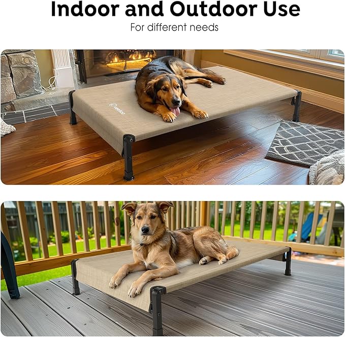 Veehoo Cooling Outdoor Dog Bed, Heavy Duty Elevated Pet Bed with Washable & Breathable Teslin Mesh, Non-Slip Silicon Feet, Dog Cot Bed with Support Hem, 29" x 18", Beige Coffee, CWC2433