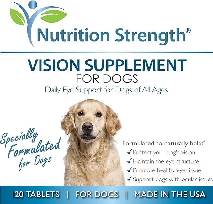 Eye Care for Dogs Daily Vision Supplement with Lutein, Zeaxanthin, Astaxanthin, CoQ10, Bilberry Antioxidants, Vitamin C, Vitamin E Support for Dog Eye Problems, 120 Chewable Tablets