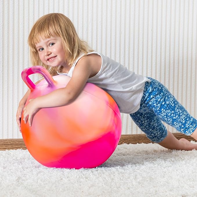 INPODAK Hopper Ball, 20 Inch Bouncy Ball with Handle for Kids, Hippity Hop Jumping Bounce Hopping Toys for Boys Girls Ages 5-9 with Pump and Gift Box Great Gift for Birthday Holiday (Orange)