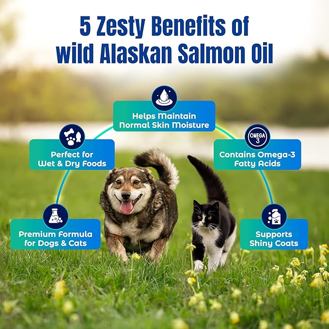Life Line Pet Nutrition Wild Alaskan Fish Oil Omega-3 Supplement for Skin & Coat – Supports Brain, Eye & Heart Health in Dogs & Cats, 8.5oz