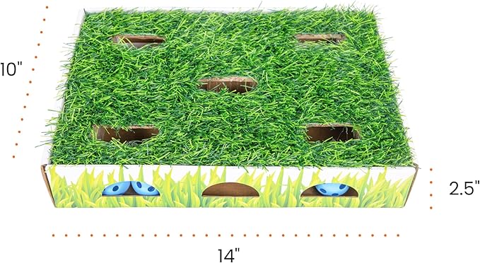 Catstages Grass Patch Hunting Box Interactive Bat & Swat Game for Indoor Cats, 3 Jingle Balls Included, Green