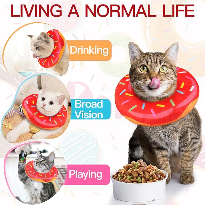 Cat Cone Collar Soft, Cute Cat Donut Collar After Surgery, Adjustable Kitten Recovery Cones to Stop Licking, Lightweight Neck Elizabethan Collars for Cats Kittens (Red, Medium)