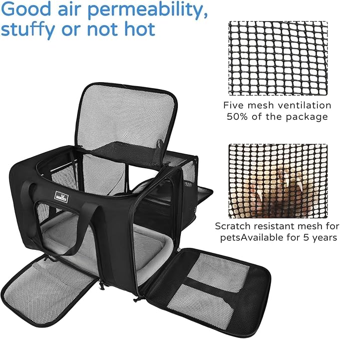 Dog Carriers for Small Dogs, Cat Carrier Travel, Expandable, Collapsible, 900D High Density Oxford Cloth, Wear-Resisting, Anti Tearing, Reflective Tape,Safety Lock Zipper