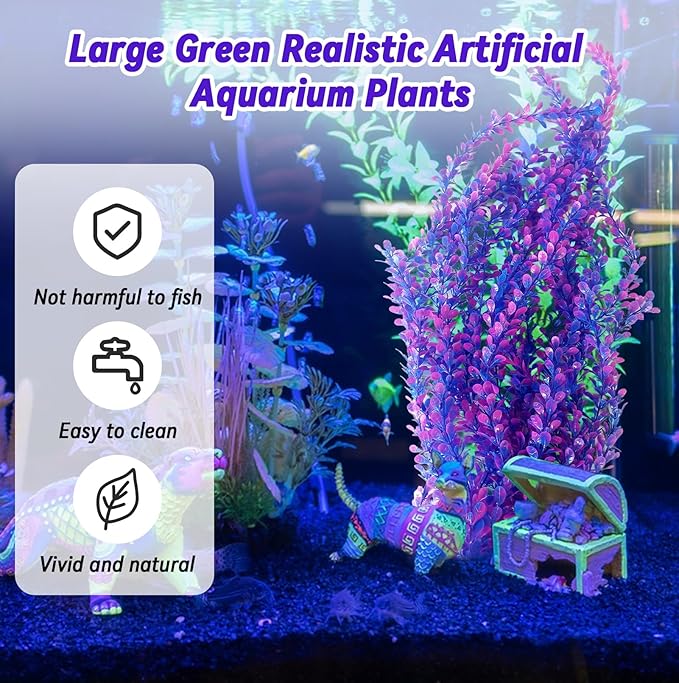 kathson Pack of 2 Extra Large Aquarium Plants,23 Inches Tall Aquarium Plants Plastic Artificial Green Water Plants Bendable Tall Fish Tank Plant Decorations for Freshwater and Saltwater (Purple)