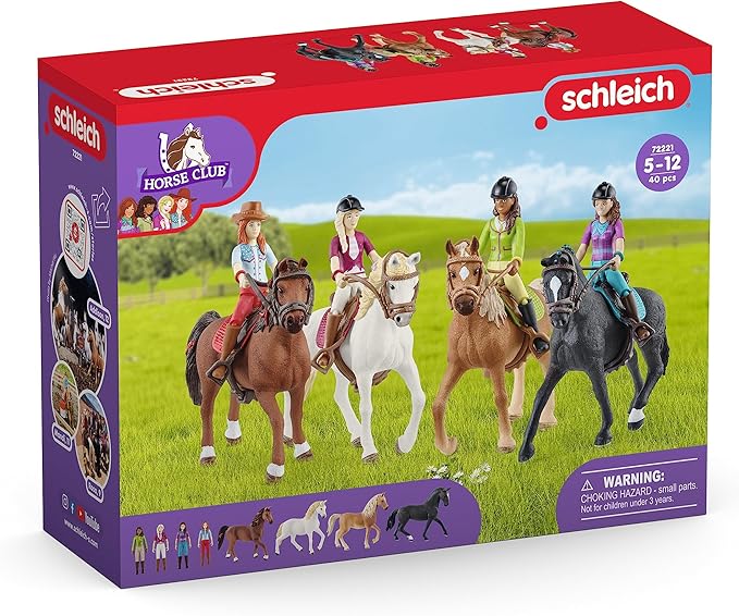Schleich Horse Club - Complete 40PC Horse Club Rider Playset - Hannah, Sofia, Lisa and Sarah Poseable Rider Figures with Horses and Riding Accessories - Equestrian Toy Set for Kids Ages 5+ | 72221