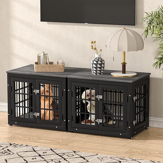 26 Inch Heavy Duty Dog Crate Furniture for Small Dogs, Decorative Pet House End Table, Wooden Cage Kennel Furniture Indoor, Gray