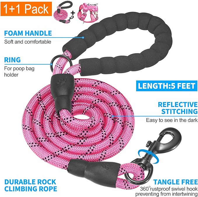 Heavy Duty Tactical Dog Harness for Medium Dogs, No Pull Adjustable Pet Harness Reflective Service Training Easy Control Pet Vest Military K9 Working Dog Harnesses- Medium, Pink Camo