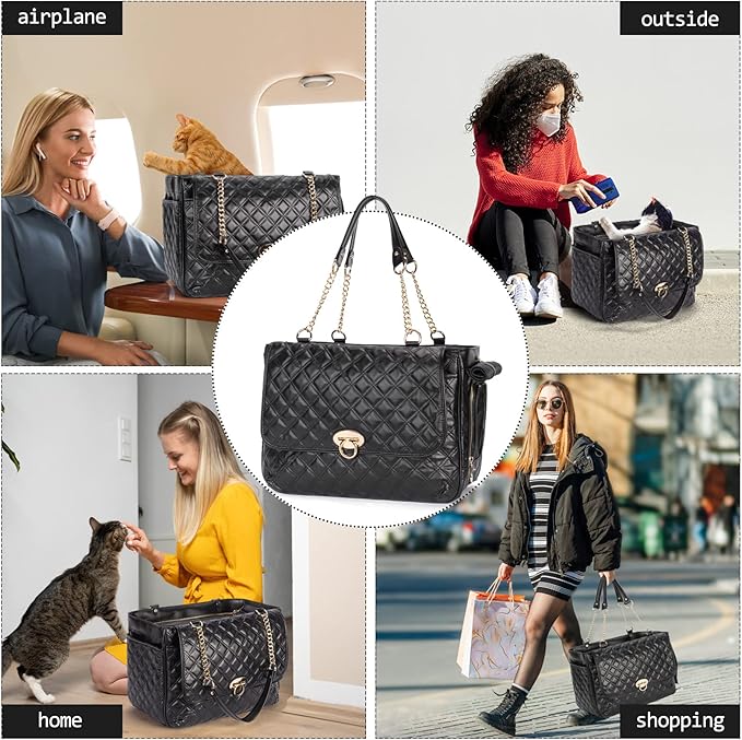 Fashion Pet Carrier Dogs Cat Small Animals Purse Bag, Leather Pet Carriers Dog Puppy Kitten Tote Travel Handbag TSA Airline-Approved