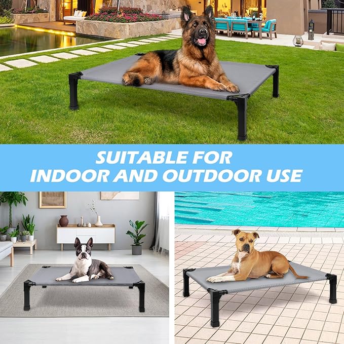 Heeyoo Elevated Dog Bed, Cooling Raised Pet Cot with Chew Proof Washable Breathable Mesh and Metal Frame, Portable Dog Cot Bed with No-Slip Feet for Outdoor or Indoor Use