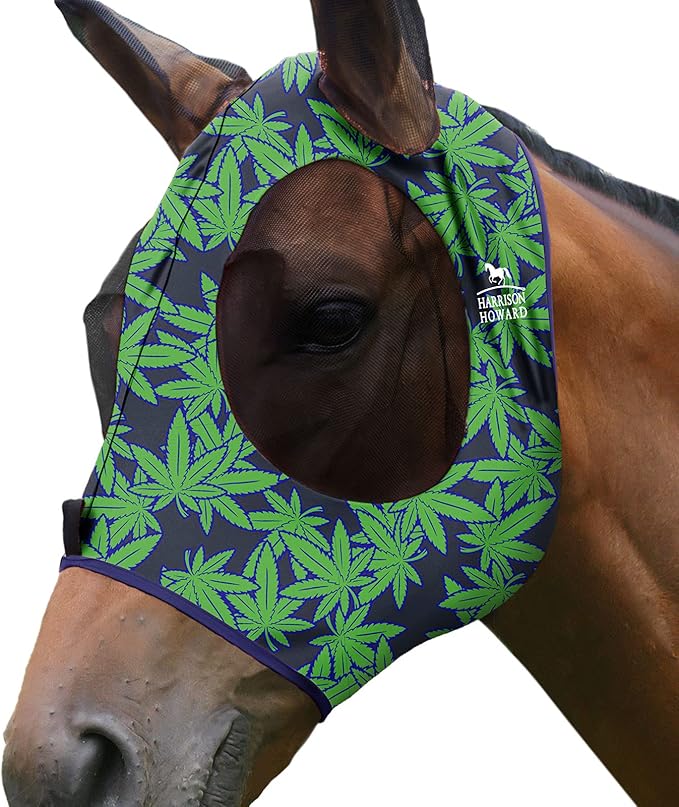 Harrison Howard Super Comfort Stretchy Fly Mask Large Eye Space with UV Protection Soft on Skin with Breathability Live Leaf M