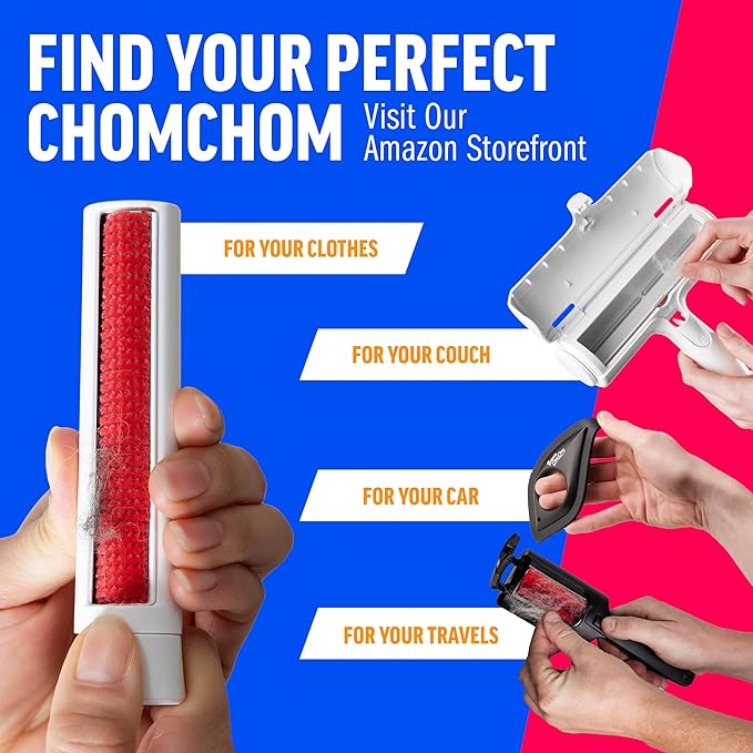 ChomChom Roller for Pet Hair - Reusable Lint Roller Pet Hair Removal Tool for Clothes, Couches, Cars and Travel - Cat Dog Hair Remover, Compact, No Sticky Refills Needed (Travel Togo)
